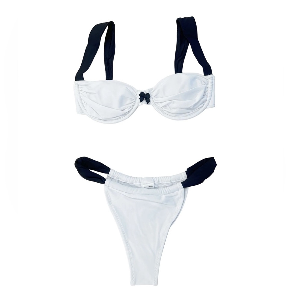 Strawberry Milk Mob Black and Cream Swim Bra Set